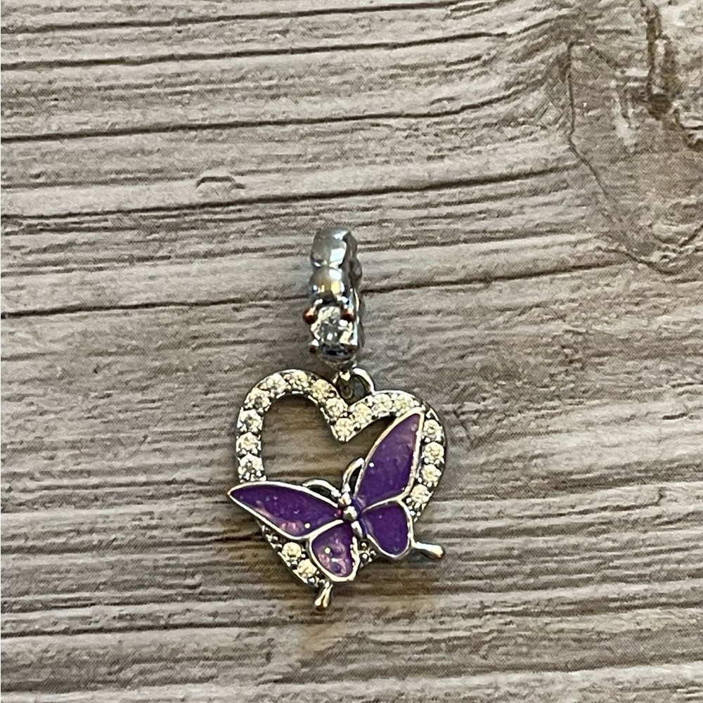 QeenseKc | Crystal Butterfly Heart Dangle Charm for Pandora Bracelet